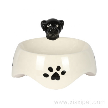 Fashionable No Spill White Ceramic Pet Feeder Bowl